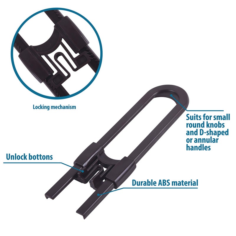 CUTESAFETY - Sliding Cabinet Locks Baby Proofing - Adjustable Child Safety Latches for Knobs & Handles - 10 Pack - No Adhesive Drilling or Tools - Brown - Image 3